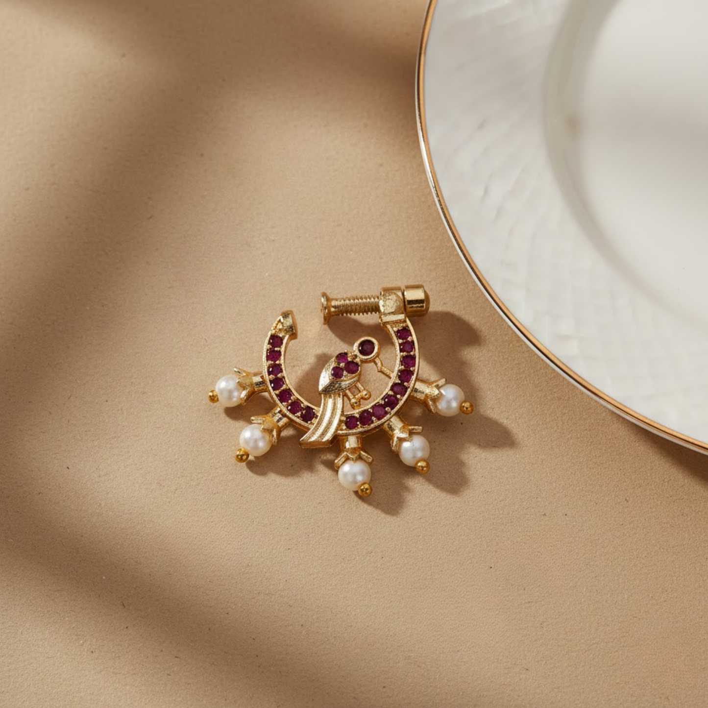 Peacock Pearl Accent Nose Pin