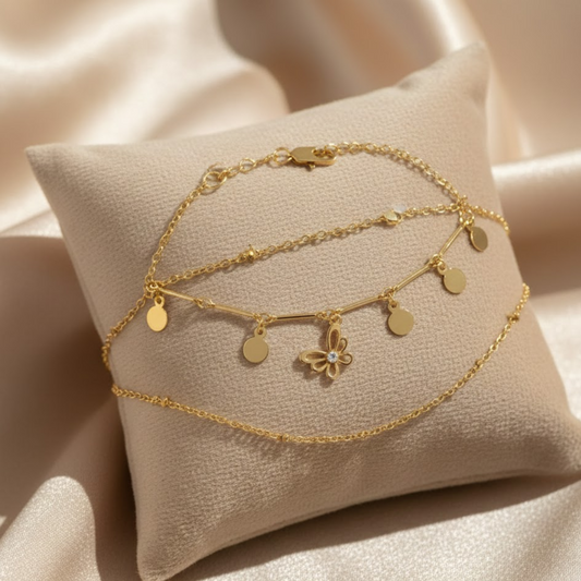 Butterfly Disc Charm Bracelet Set