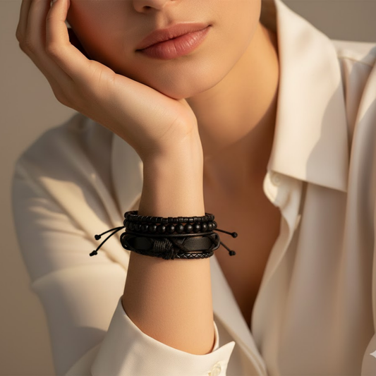 Black Multi Strand Leather Bracelet