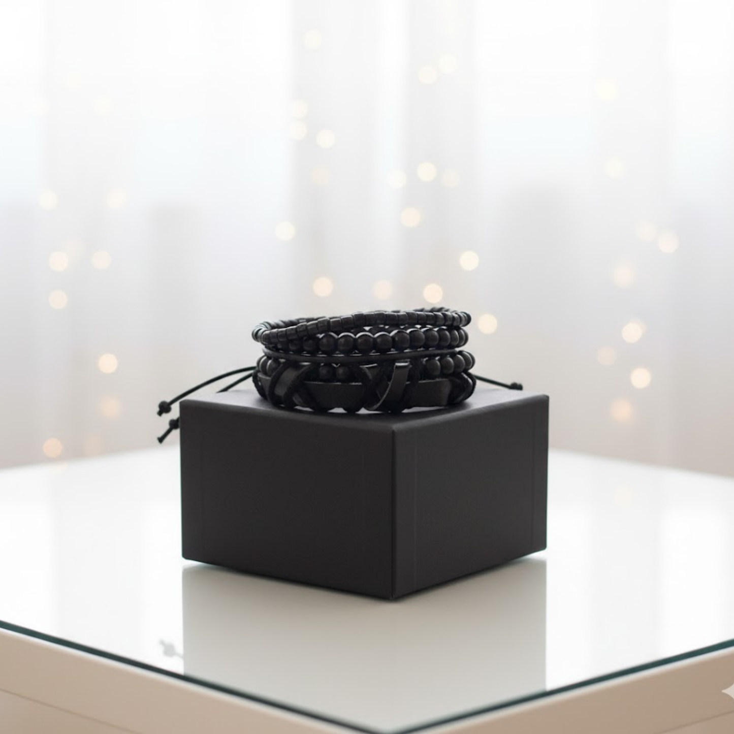 Black Multi Strand Leather Bracelet