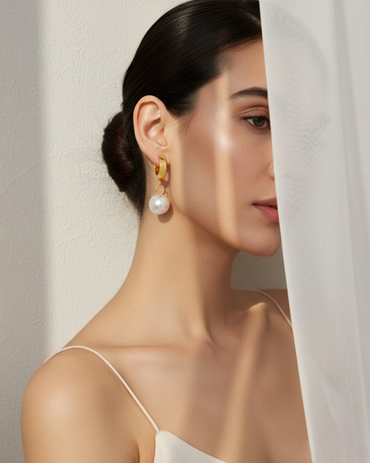 Pearl Drop Huggie Hoop Earrings