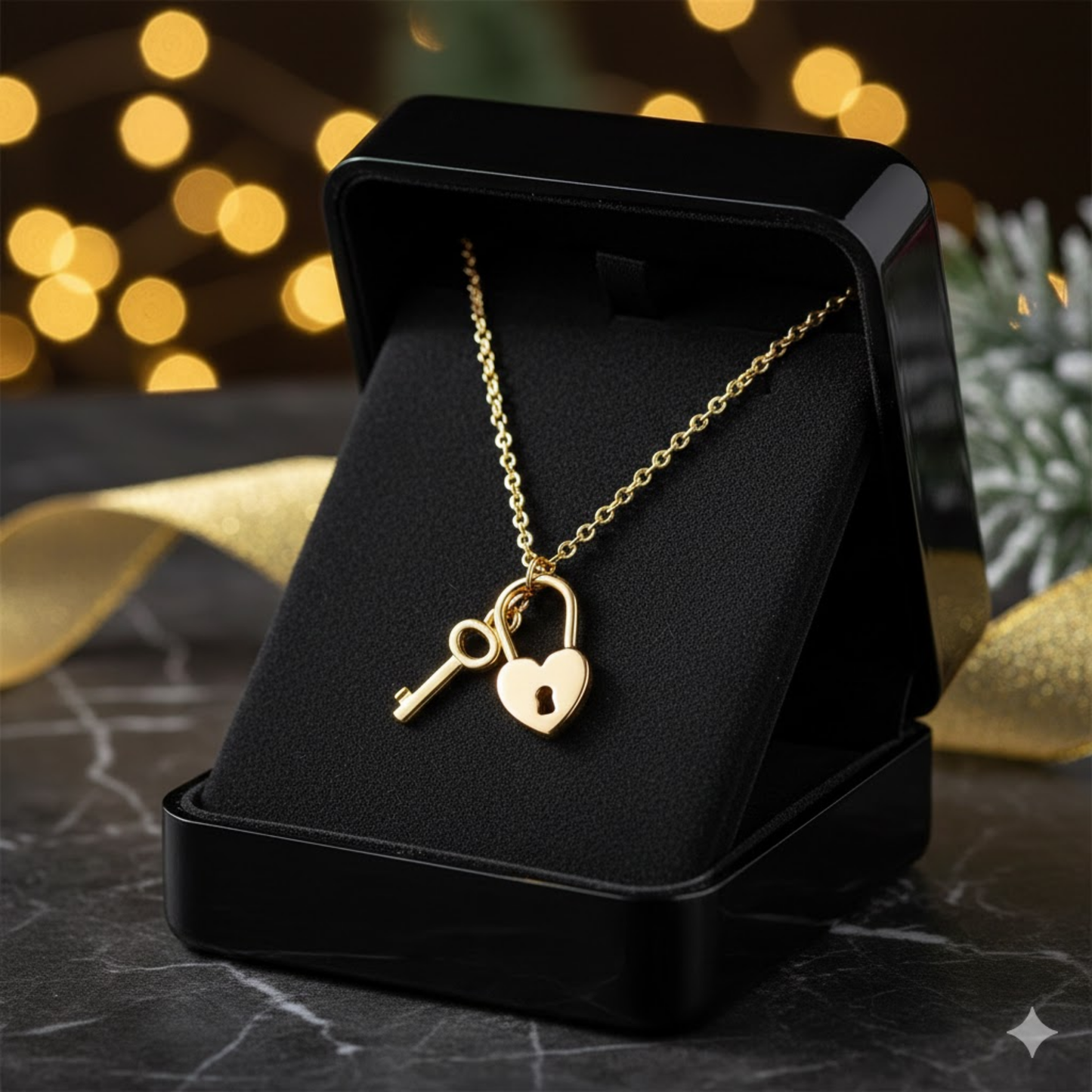 Lock Key Heart Charm Necklace Set