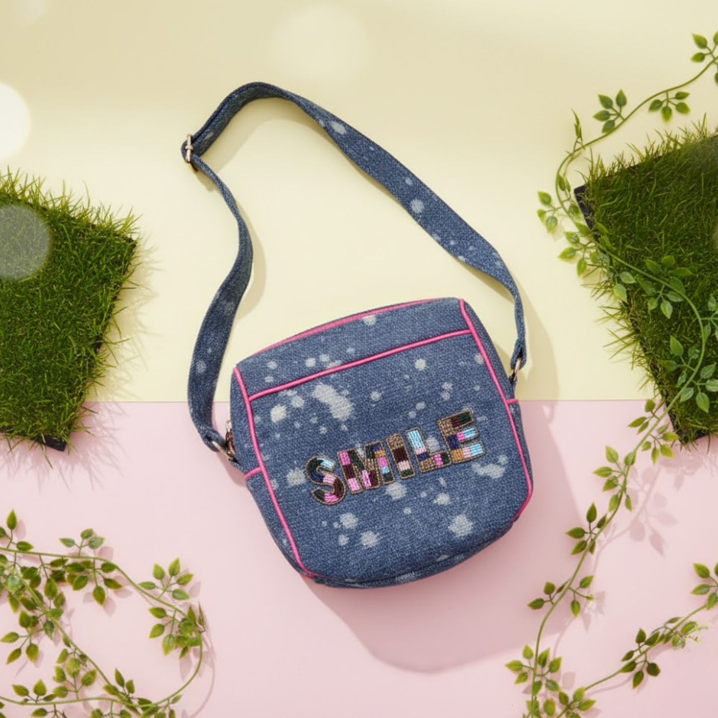 Denim Sling Bag Smile Patch