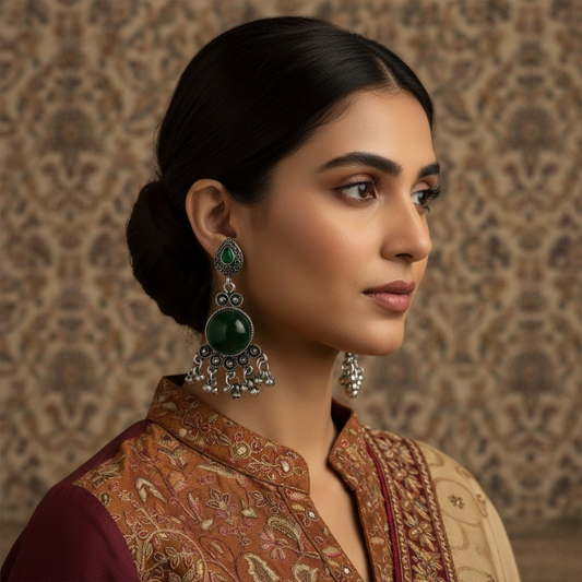 Green Stone Statement Earrings