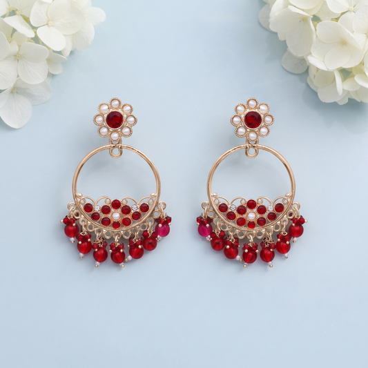 Circular Hoop Maroon Stone Earrings