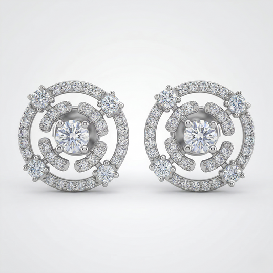 Silver-Tone Circular Stone Stud Earrings