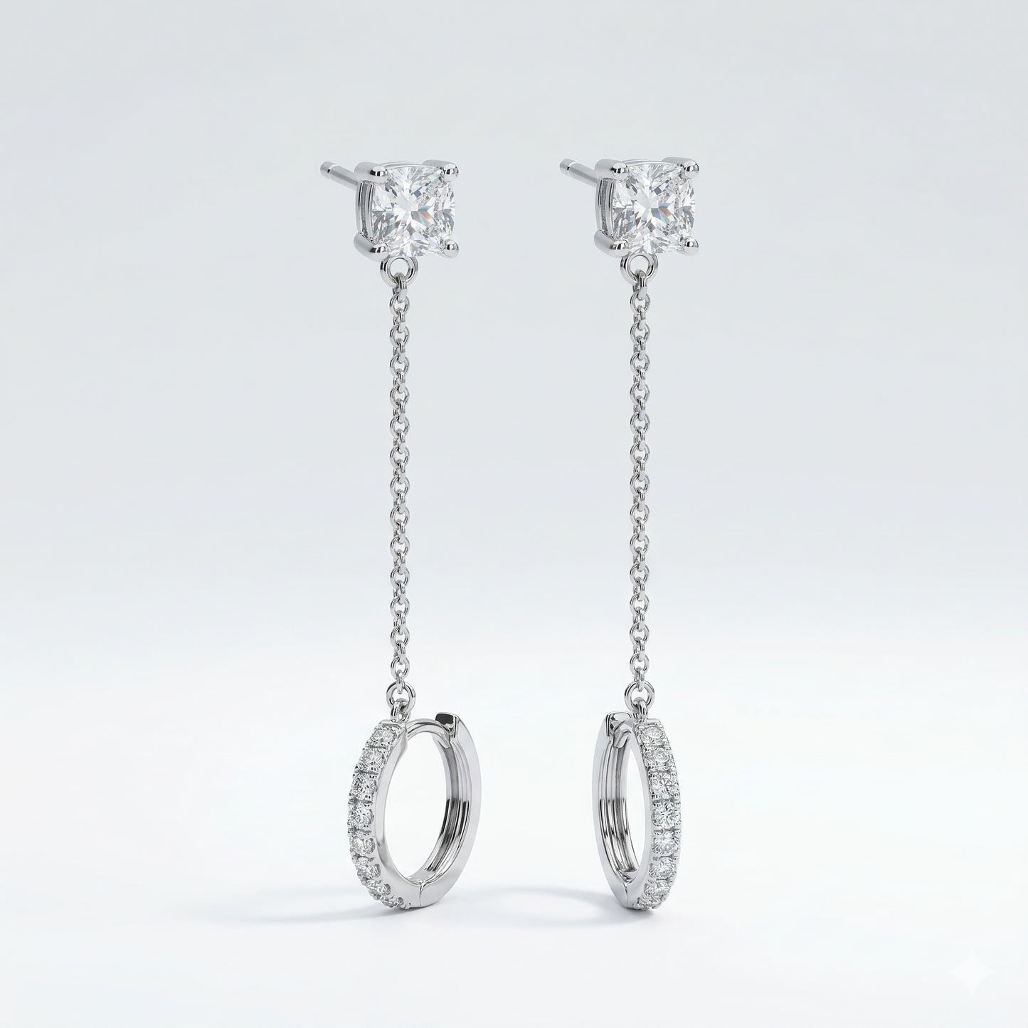 Silver-Tone Solitaire Stud and Hoop Long Drop Earrings