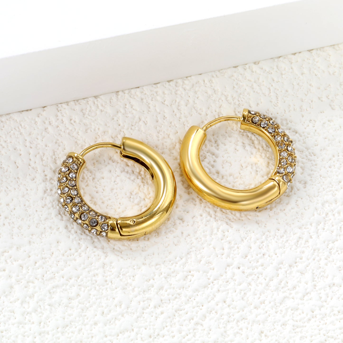 Gold Pave CZ Huggie Hoop Earrings