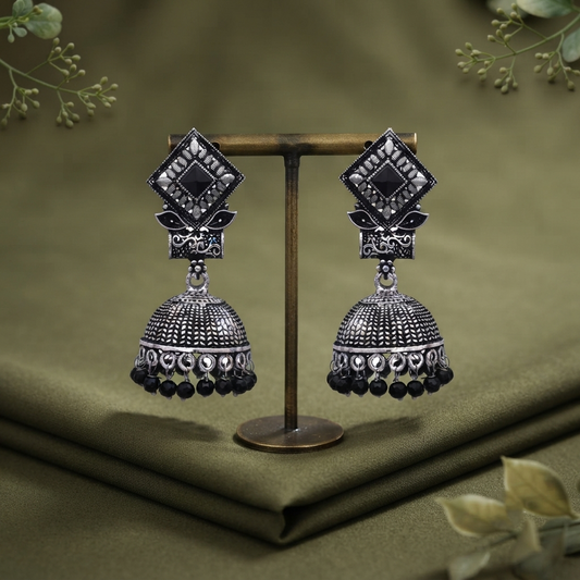 Black Stone Accent Jhumka Earrings
