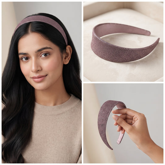 Luxury Dusty Rose Shimmer Wide Headband Elegant Mauve Pink Padded Hairband