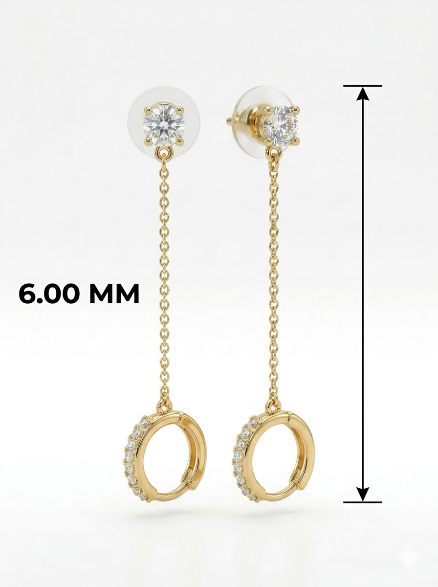 Gold-Tone Solitaire Stud and Ring Long Drop Earrings