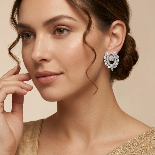 Elegant Leaf-Motif Floral Stone Pendant Set