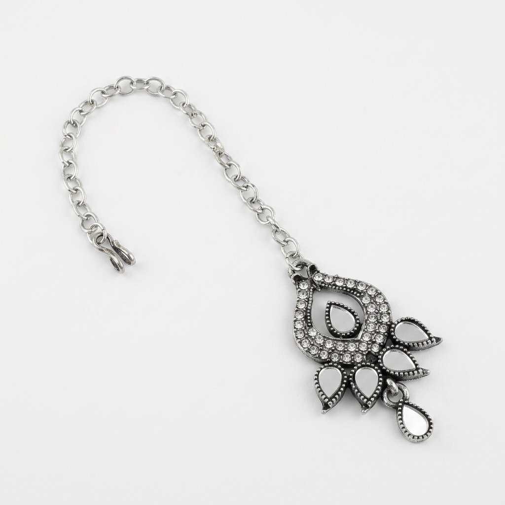 Oxidized Alloy Metal Statement Necklace Set with Matching Earrings With Maang Tikha