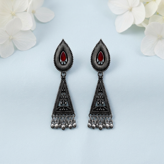 Maroon Stone Triangular Earrings