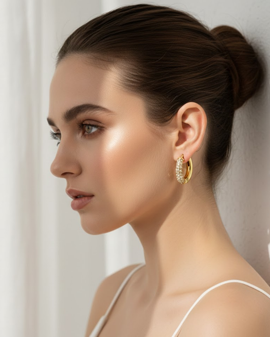 Gold Pave CZ Huggie Hoop Earrings