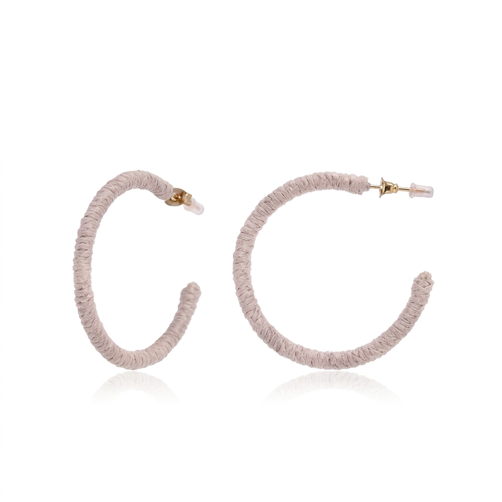 Beige Thread Wrapped Hoop Earrings