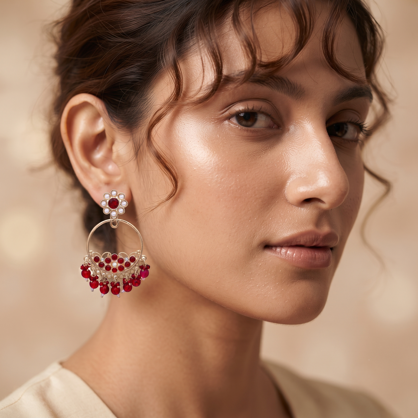 Circular Hoop Maroon Stone Earrings