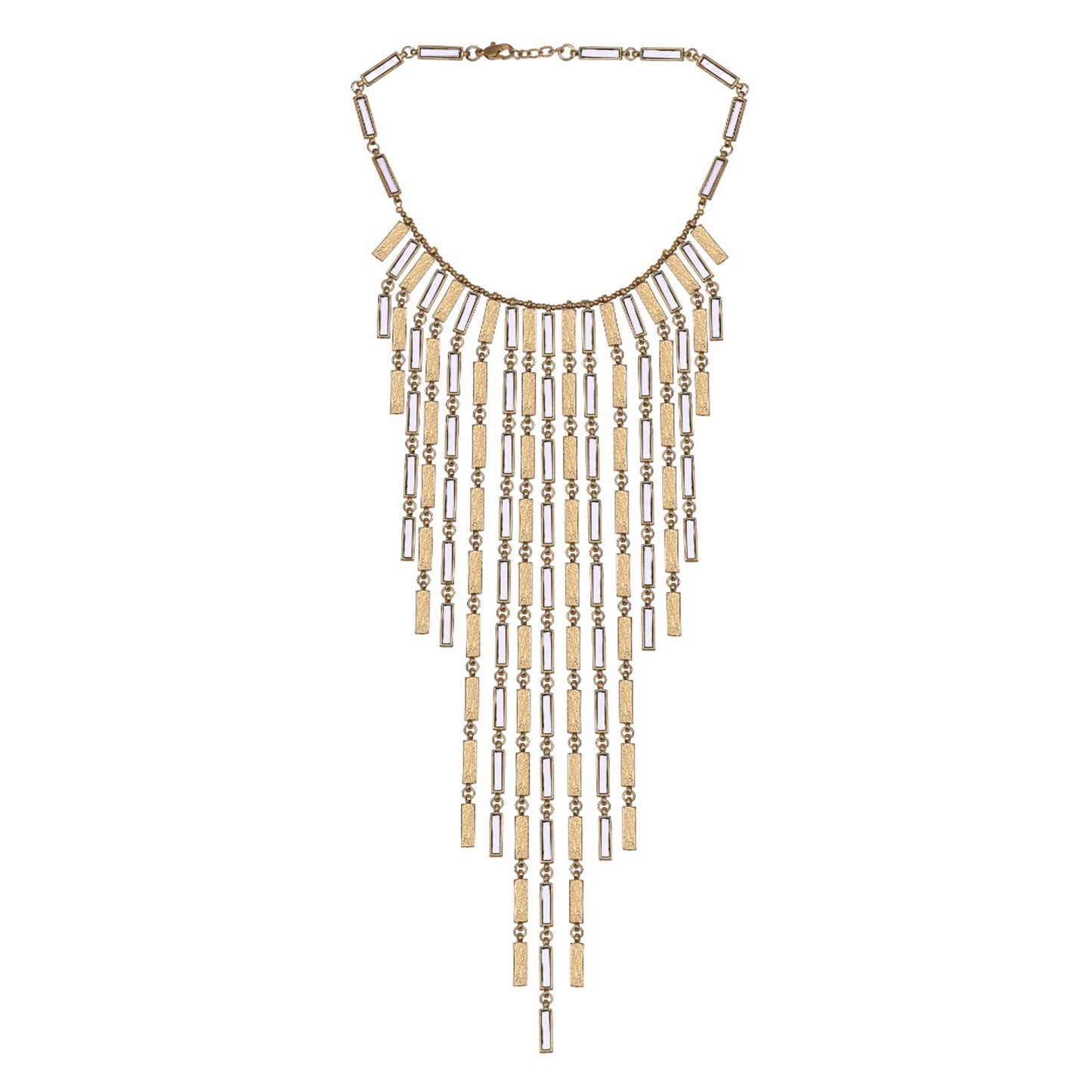 Gold-Tone Textured Bar Fringe Necklace