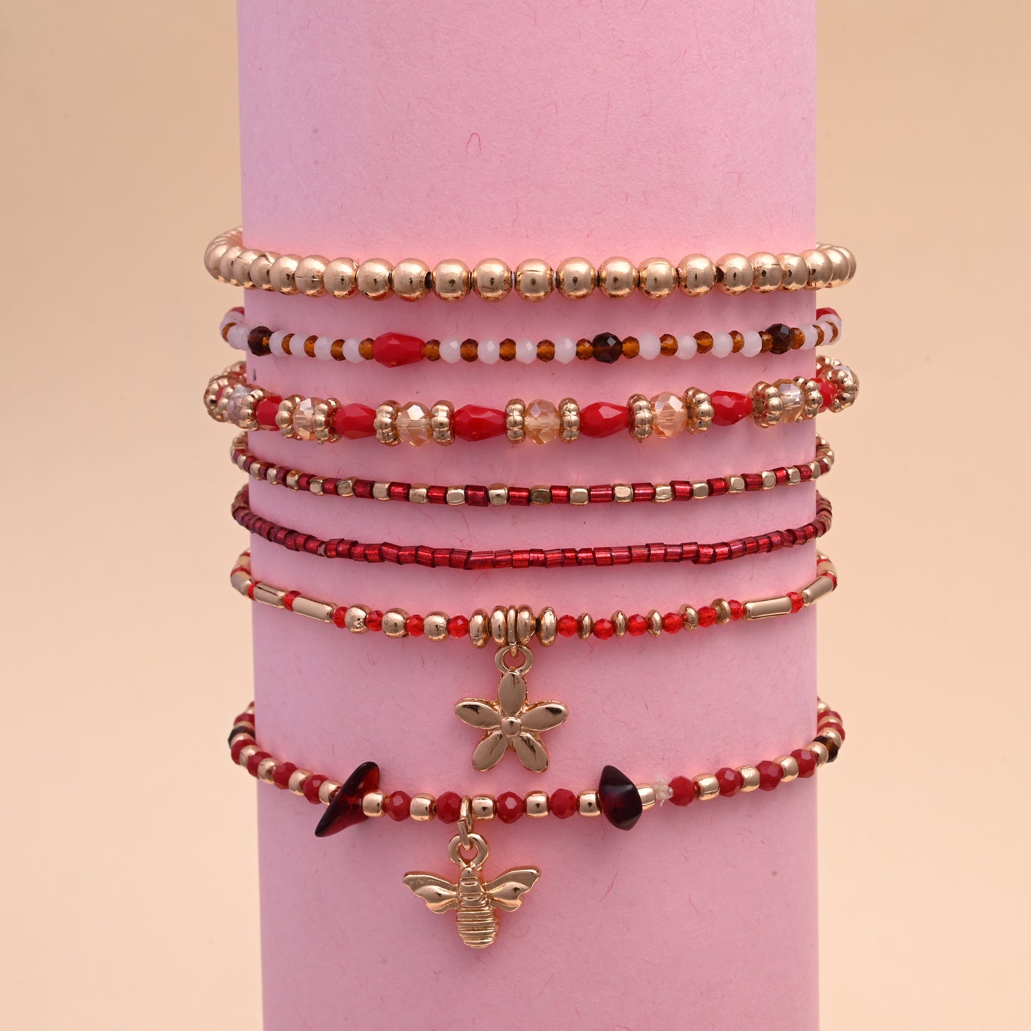 Gold Elasticated Bracelet Set Of 7