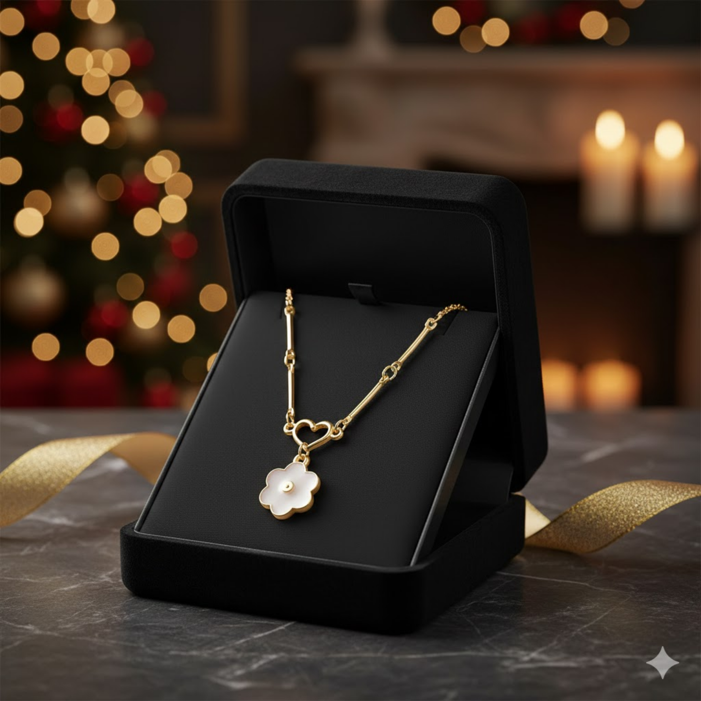 Heart Floral Enamel Link Necklace