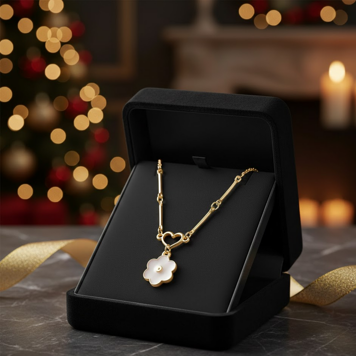 Heart Floral Enamel Link Necklace