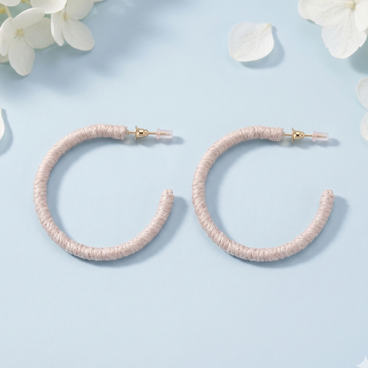 Beige Thread Wrapped Hoop Earrings