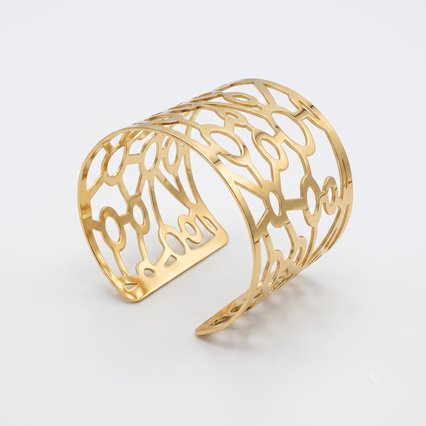 Gold Toned Brass Web Cutout Cuff Bangle