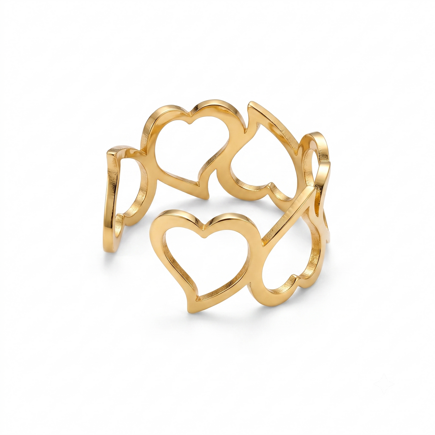 Gold Toned Brass Heart Cutout Adjustable Ring
