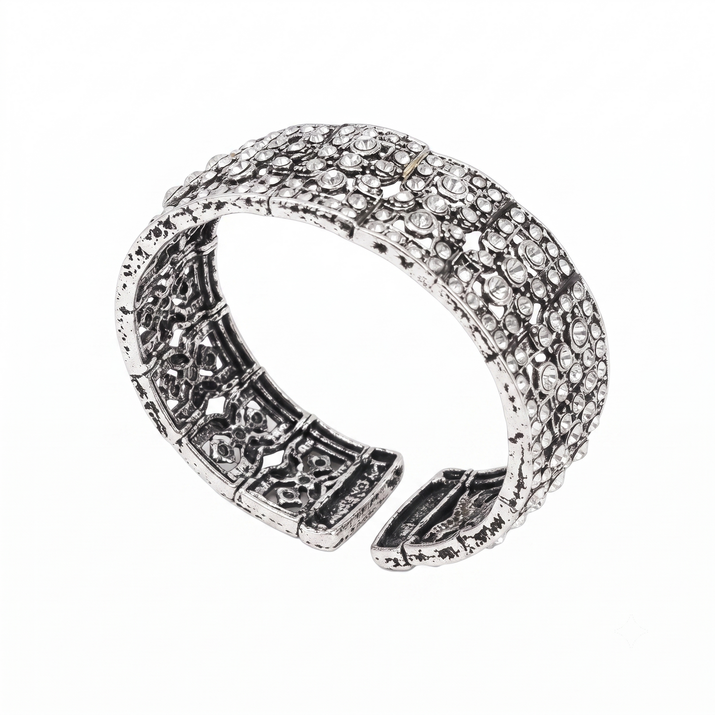 Silver Plated Alloy Antique Stone Openable Bangle Bracelet