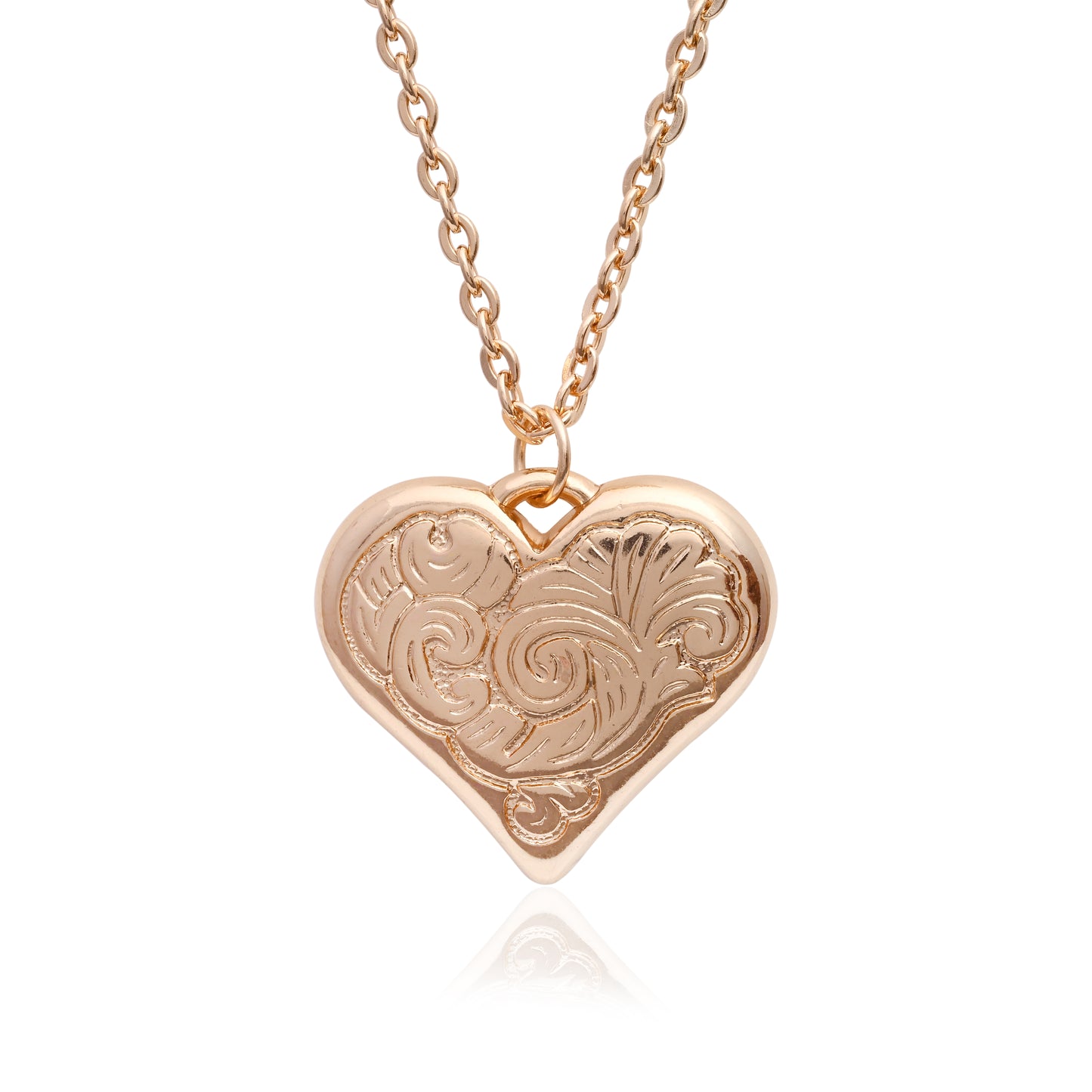 Rose Engraved Heart Intricate Swirl Filigree Design