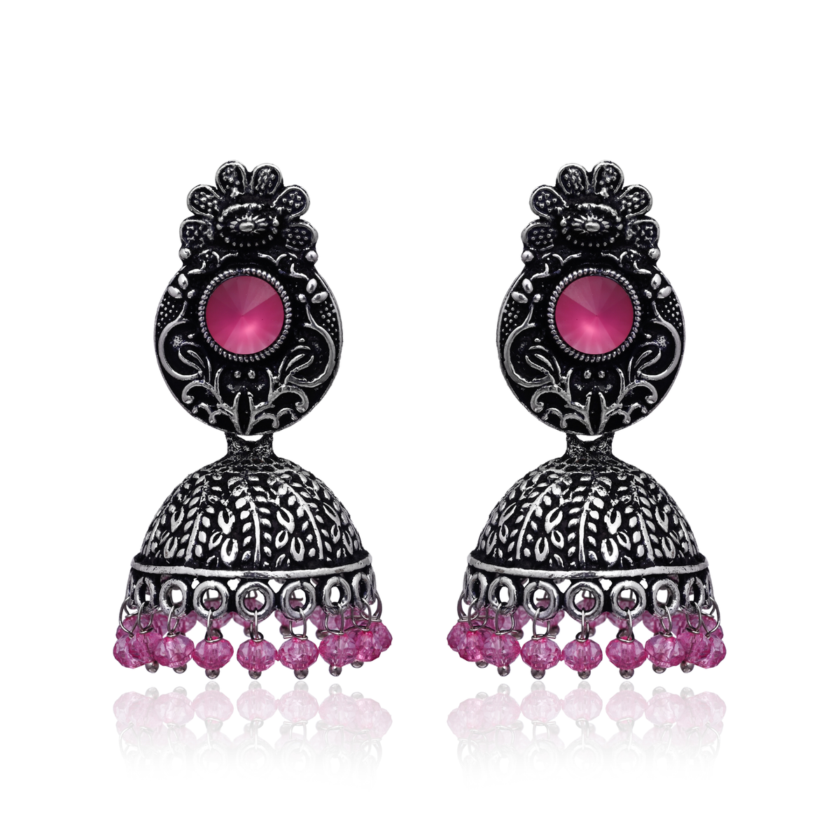 Pink Stone Dangle Jhumka Earrings