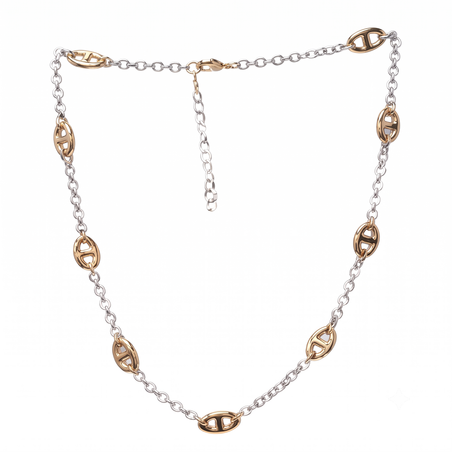 Dual Tone Brass Oval Link Chain Necklace