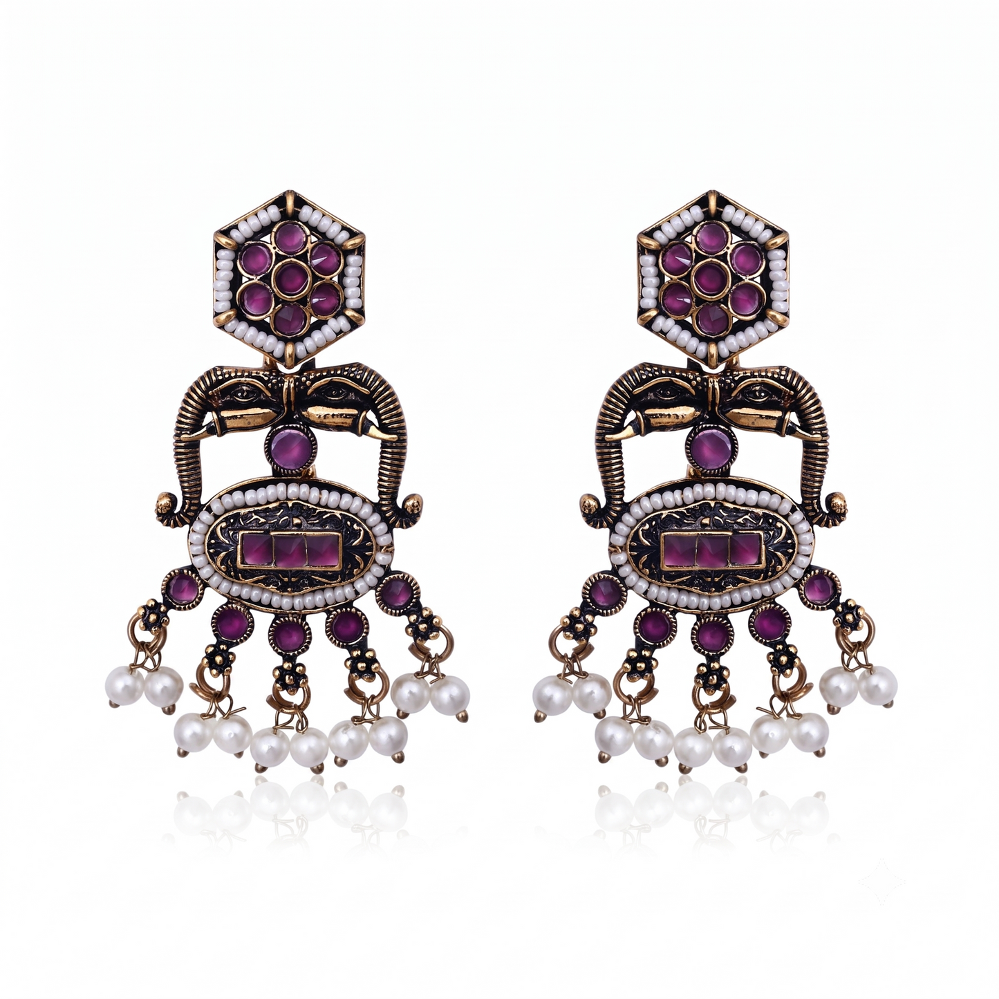 Maroon White Stone Ethnic Earrings