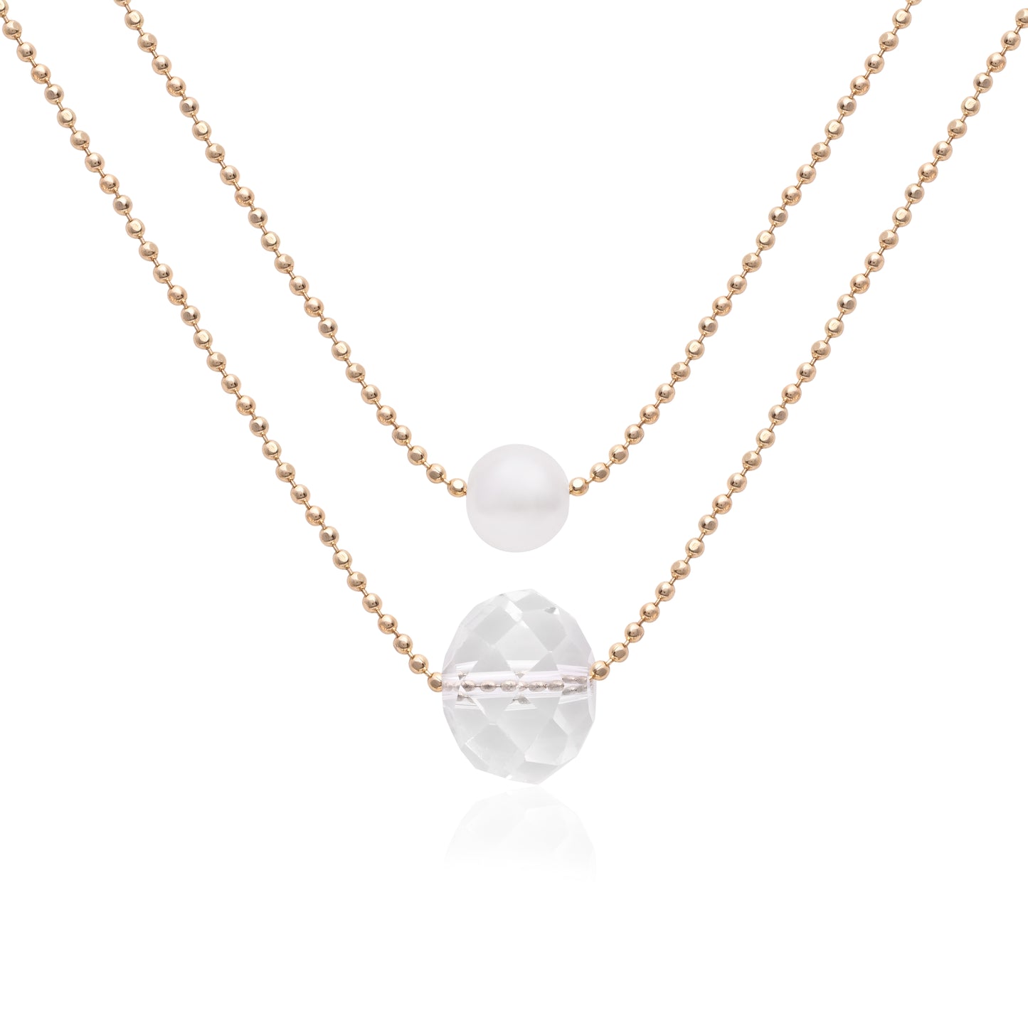 Double Layered Necklace with Freshwater Pearl Set Of 2