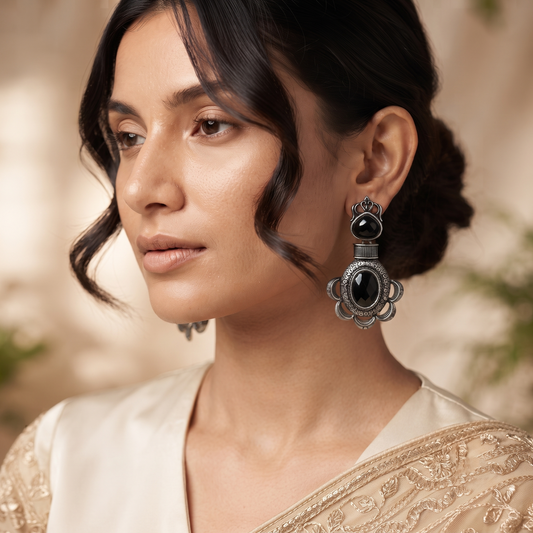 Black Stone Statement Earrings