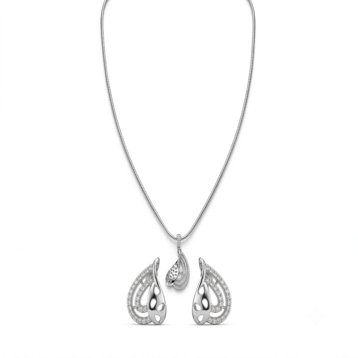 Elegant Leaf-Motif Floral Stone Pendant Set