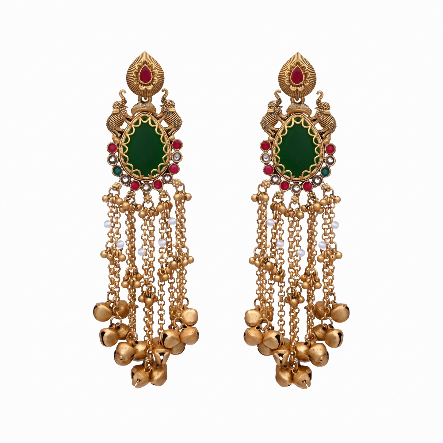 Long Green Maroon Stone Jhumka