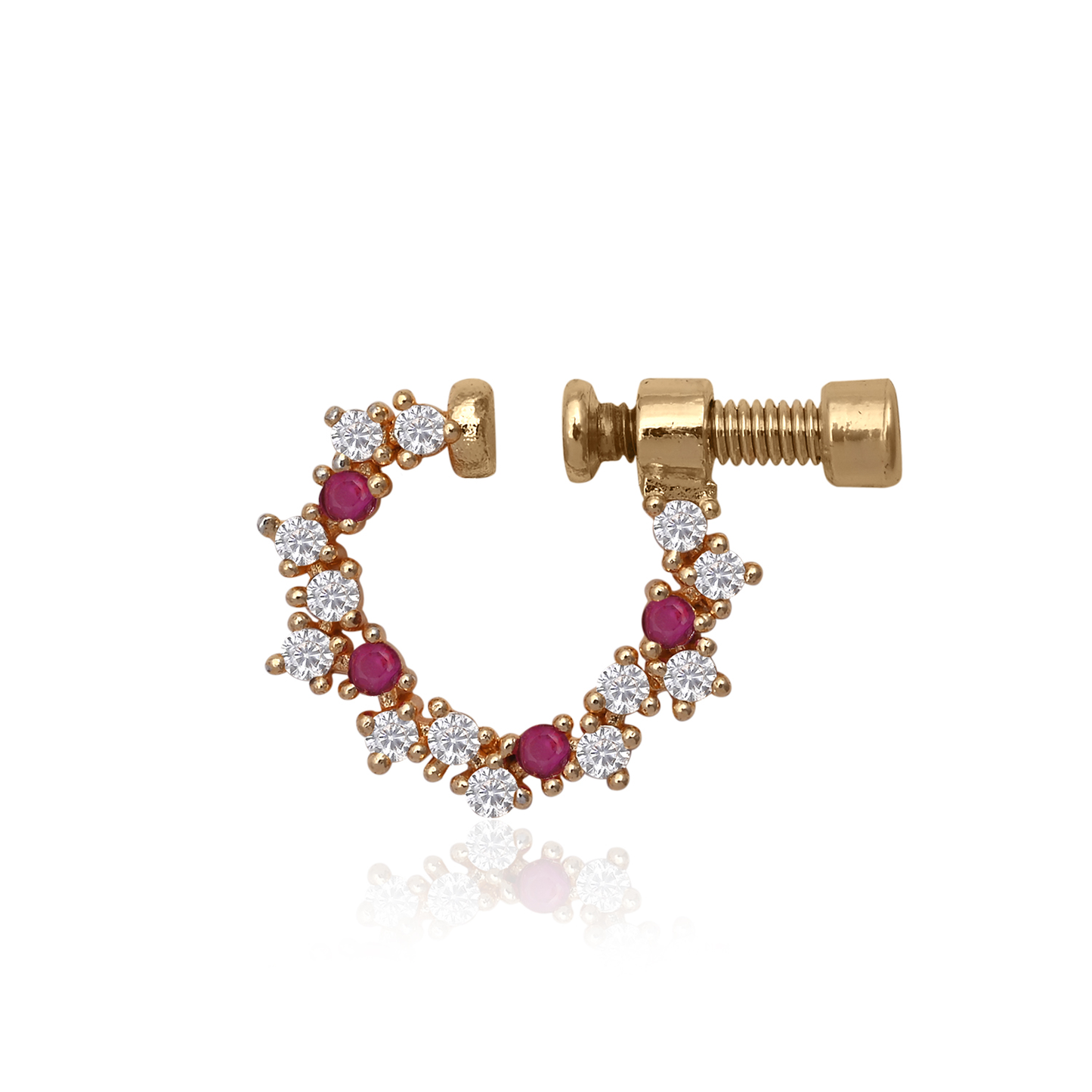 Floral Loop Nose Pin Maroon Stones