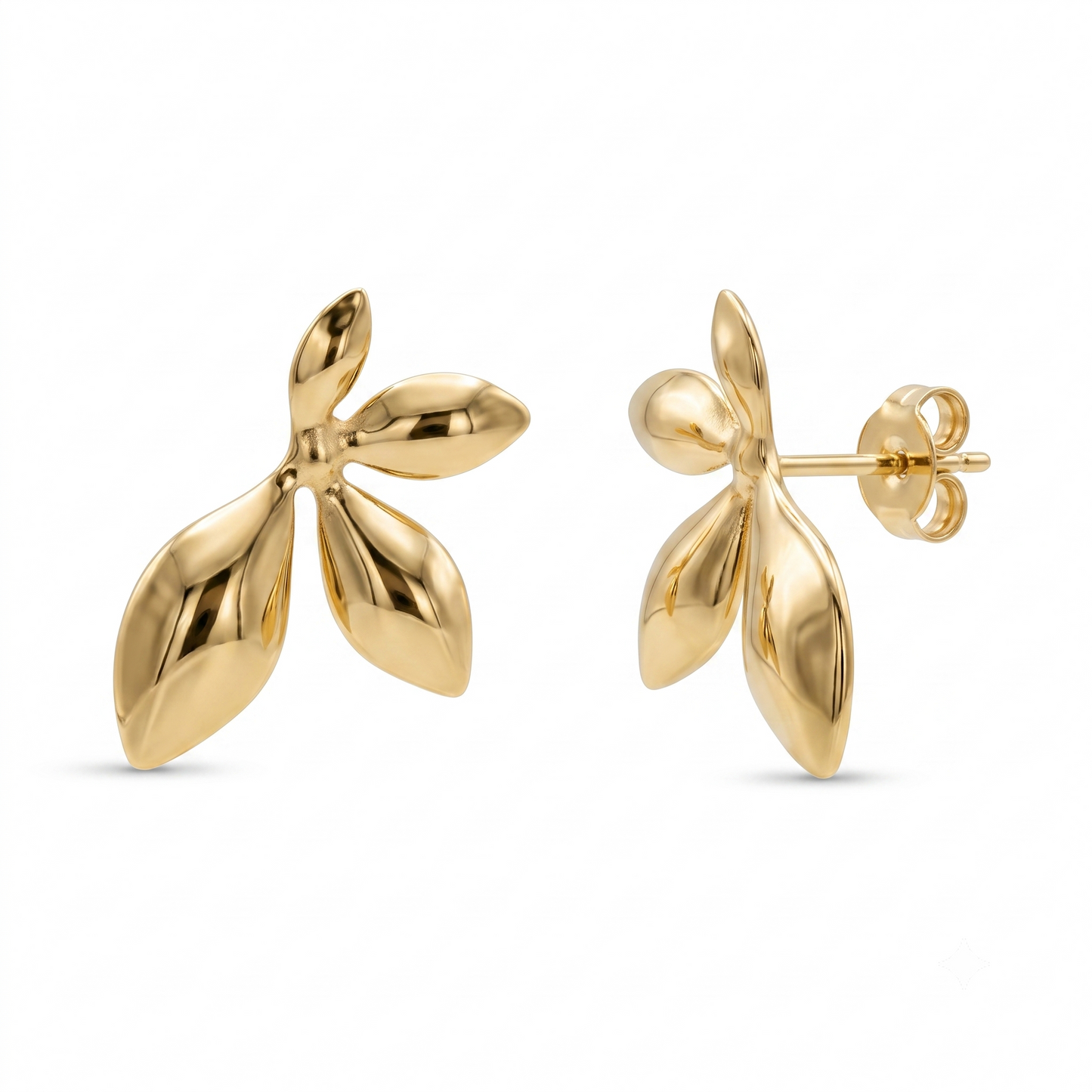 Gold Toned Brass Leaf Stud Earrings