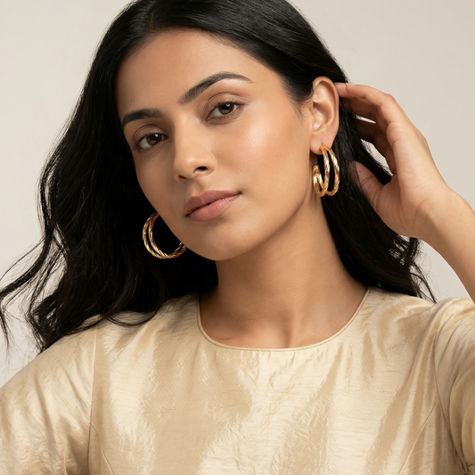 Gold Plated Brass Hoop Earrings Set Of 3