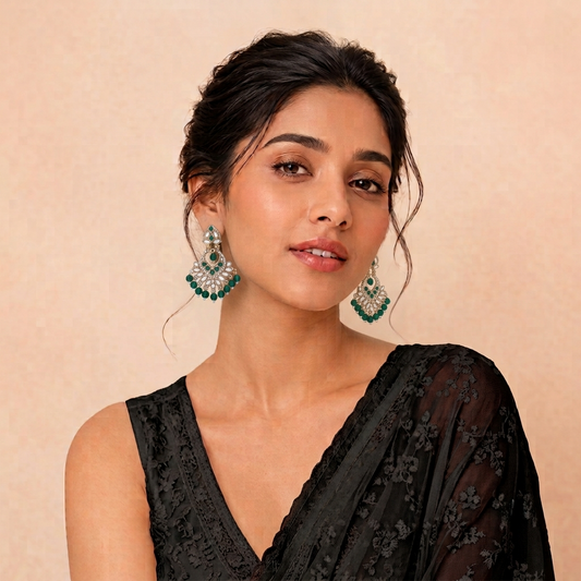Ethnic Gold Kundan Chandbali Hanging Earrings