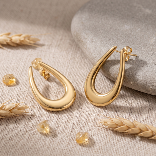 Gold Plated Matte Finish Abstract U-Shape Open Hoop Earrings for Women