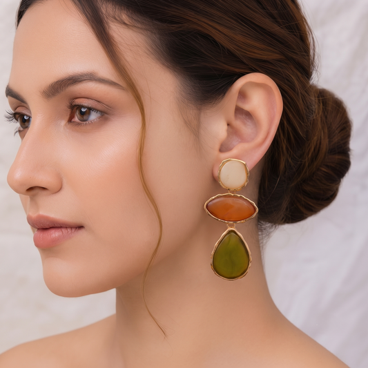 Gold Plated Multi-Color Resin Geometric Long Drop Earrings for Women
