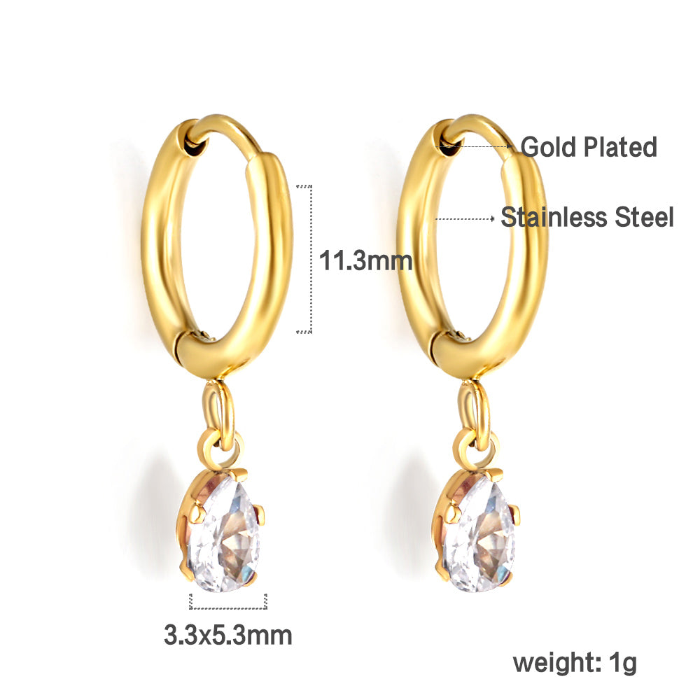 Pear Cut CZ Drop Huggie Earrings