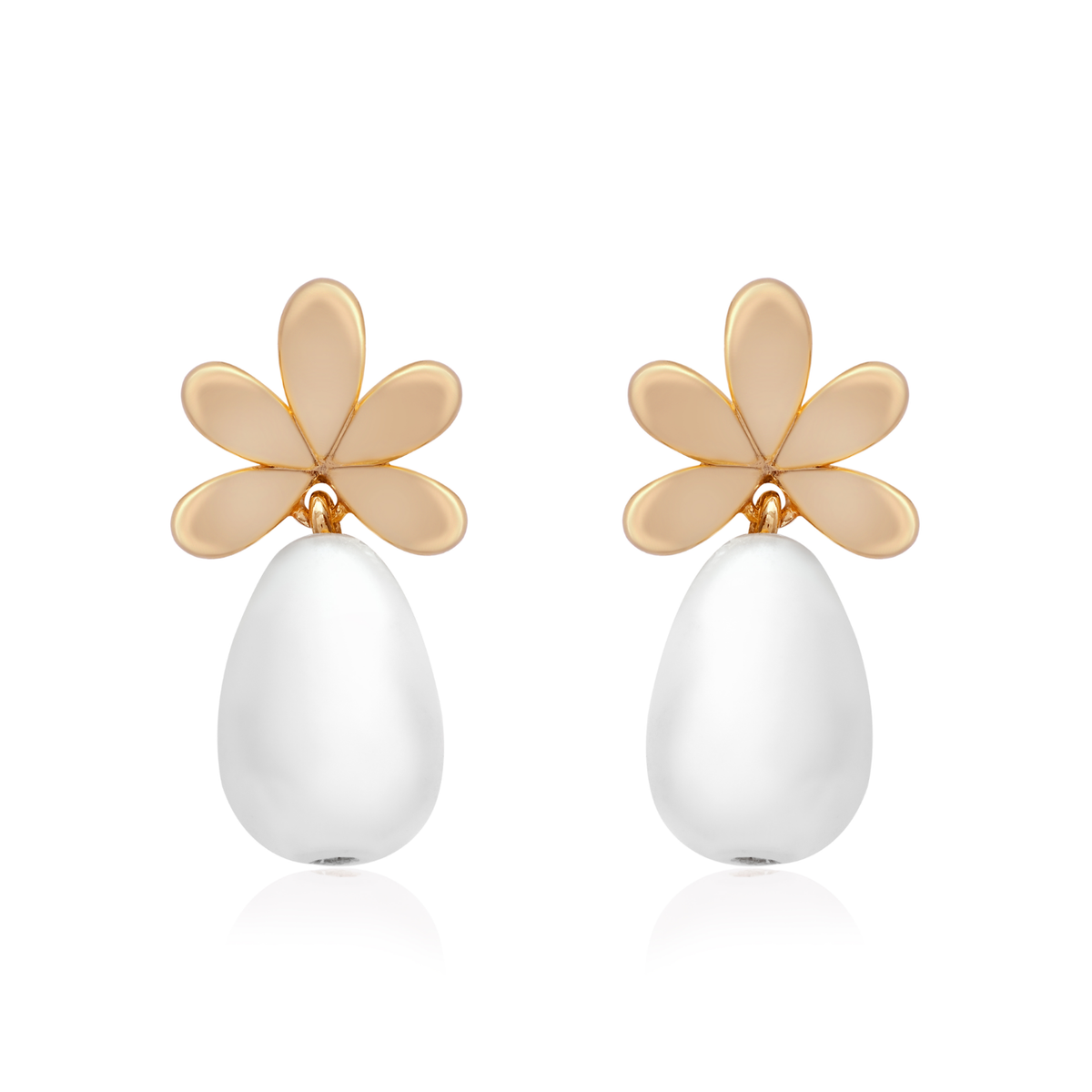Gold Plated Flower Stud Earrings with Pearl Drops