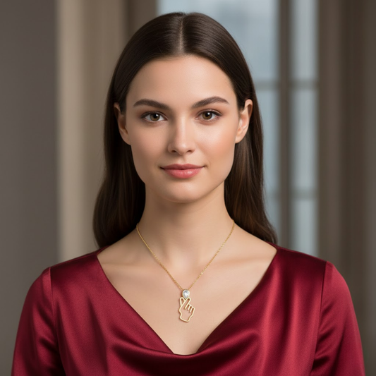 Finger Heart CZ Pendant Necklace