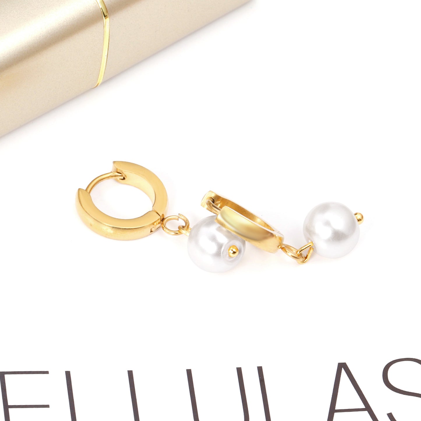 Pearl Drop Huggie Hoop Earrings