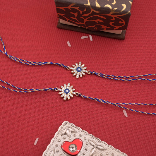 Rose Flower Evil Eye Rakhi Blue Thread