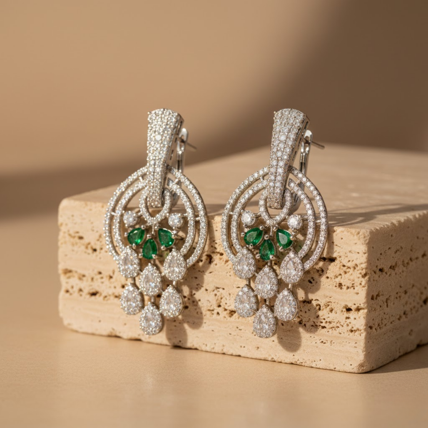 Crimson White & Green Drop Earrings