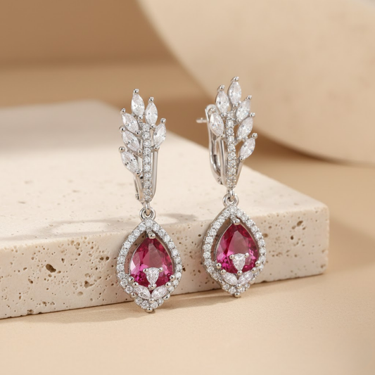 Red And White Beaded Drop Earrings